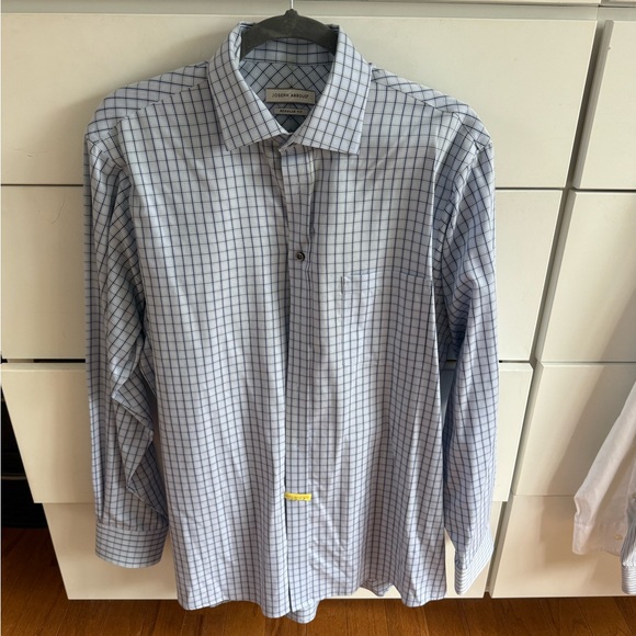 Joseph Abboud Men's White and Blue Checkered Dress Shirt - Picture 1 of 4